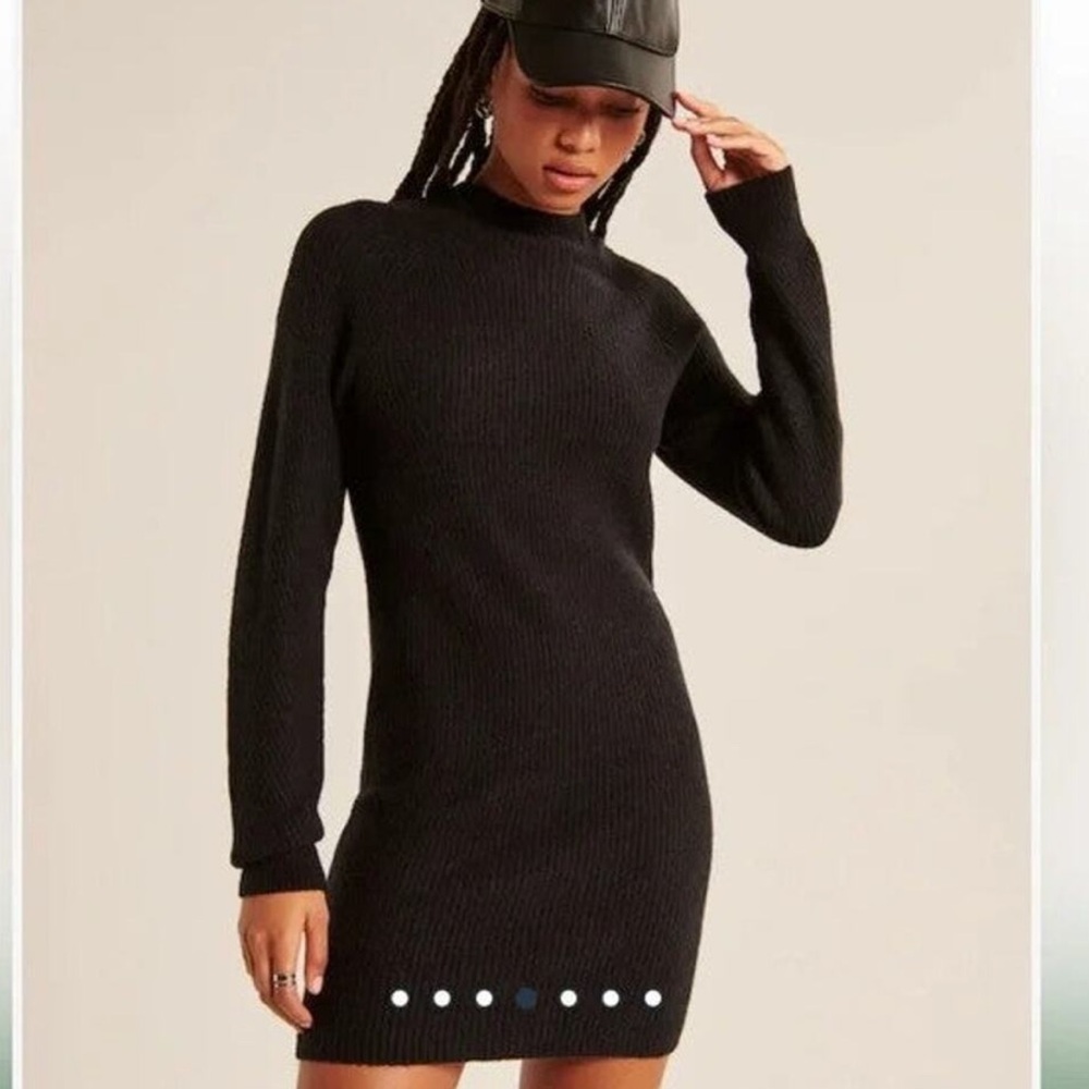 NWT Abercrombie & Fitch Easy Mockneck Long Sleeve Mini Sweater Dress in Black